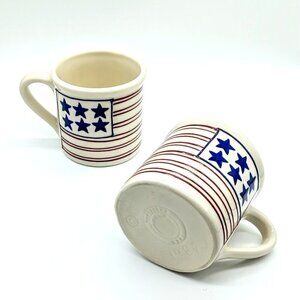 Vintage Hartstone Pottery American Flag Stars & Stripes Ceramic Mugs (2)
